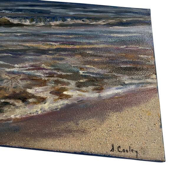 Original Coastal Seascape Ocean Painting Signed A Cooley 14x10.5 Canvas Art - Picture 2 of 7